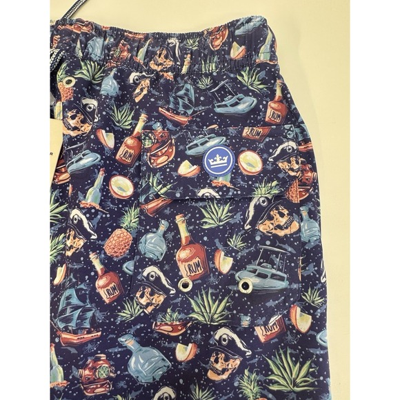 NWT Peter Millar Seaside "Ship Faced" ATL Blue W/ Koozie Swim Trunks MEDIUM $98 - Picture 3 of 8